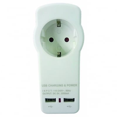 РАЗКЛОНИТЕЛ ЕДИНИЧЕН ШУКО 2 USB 2.1A МК